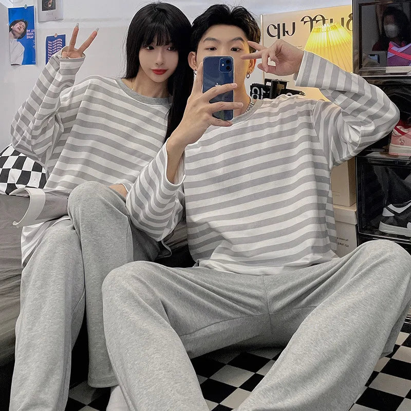 Cotton Couple Pajamas Sets for Women Men Plus Size Sleepwear Comfortable Homewear Autumn Spring Leisure Loungewear Pijamas