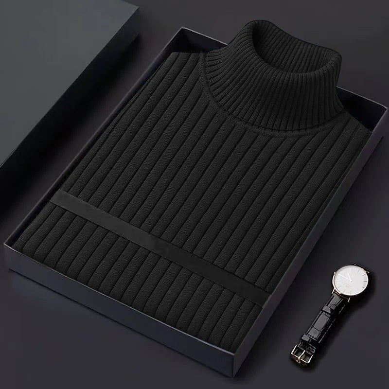 Autum Men's Slim Fit Pullover Sweaters Long Sleeve Turtleneck Sweater Casual Stripe Knitted Winter Warm Outdoor Streetwear