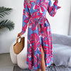 Women Casual Floral Print Long Sleeve Maxi Shirt Dress