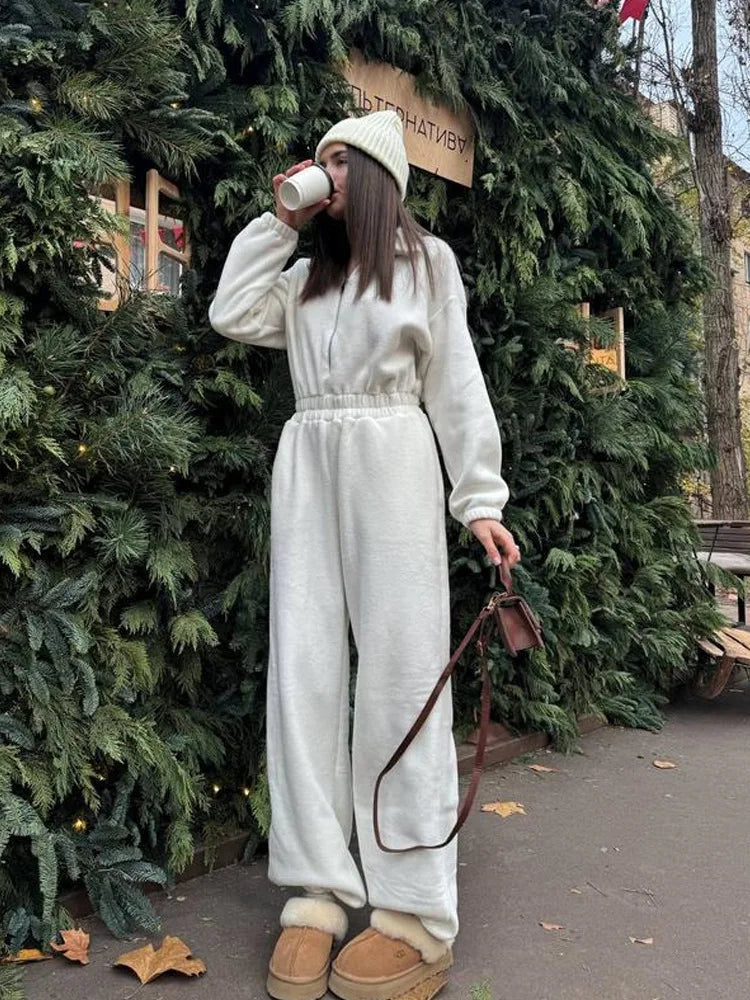 Zekye Woman Clothing New Fashion Long-sleeved Jumpsuit Women's Casual Semi-open Elastic Waist Jumpsuit Elegant Woman Jumpsuit