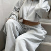 Women Hooded Zip-up Cropped Sweatshirt and Long Pants 2 Piece Sets Autumn Casual Hoodies Sweatpants Suit Tracksuits