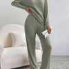 Autumn Winter New Home Set Elegant V-Neck Ribbed Two-Piece Fashion Casual Straight Leg Pants Loose Comfort Outfit