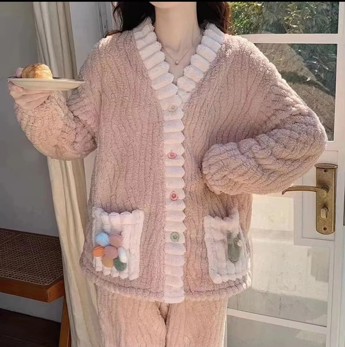 Thickened Warm Flannel Women Sleepwear Loungewear Cardigan Suit Winter Sweet Kawaii Soft Fairy Wind Ladies Pajamas Homewear