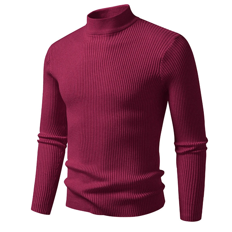 Mens Mock Neck Pullover Sweater High Neck Turtleneck Long Sleeve Sweaters for Men Winter Warm Outwear Stripes Casual Coats