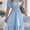 Spring and Summer Elegant High Waisted Dress Square Neck Short Sleeved Ruffled Edge Long Dresses for Women