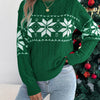 Christmas Woman Sweater Autumn Winter Casual Contrast Color Snowflake Pattern Knitted Tops Round Neck Long Sleeved Pullover