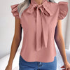 Women Summer Casual Bow Ruffle Short Sleeve Chiffon Blouse