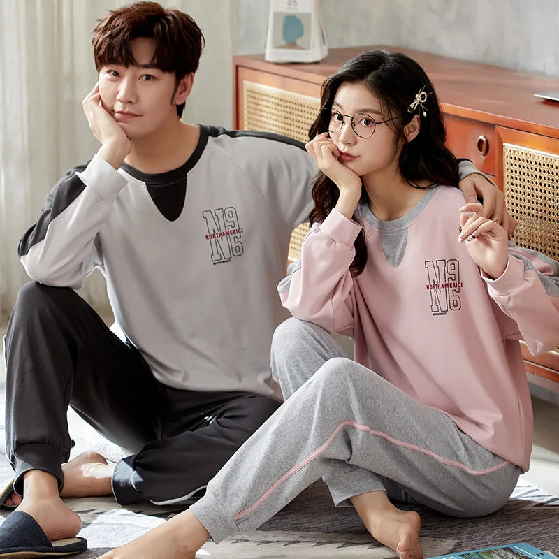 Cotton Couple Pajamas Sets for Women Men Plus Size Sleepwear Comfortable Homewear Autumn Spring Leisure Loungewear Pijamas