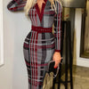 Geo Print Slim Fit Dress, Elegant High Waist Slit Midi Dress, Women