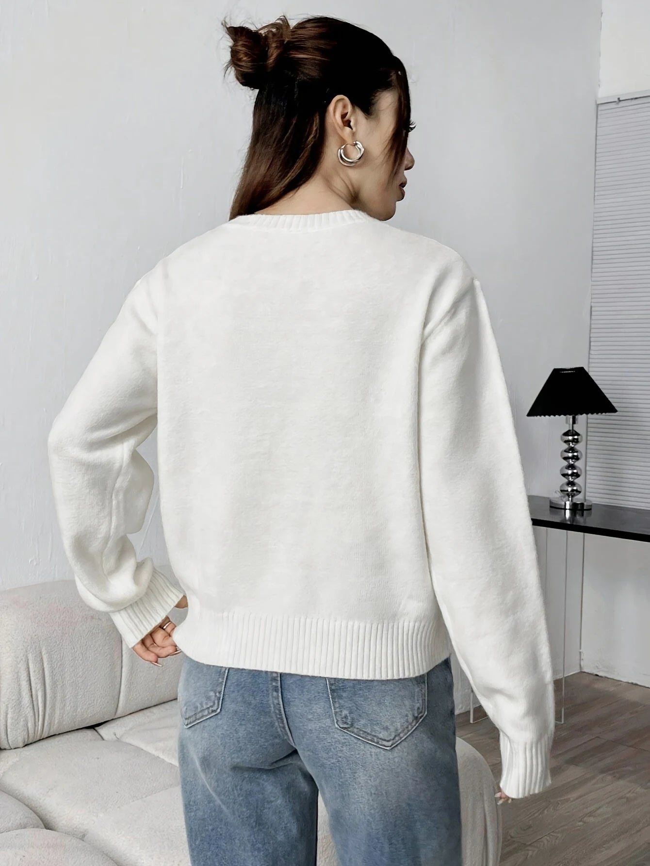 Autumn and Winter New Fashion Woman Sweater Flag Knit Sweater Women's Elegant Casual Collar Long Sleeve Sweater Top