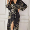 Women's Elegant Silk Robe Floral Print Loose Fit Long Sleeve Breathable Loungewear All-Season
