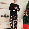 Merry Christmas Couple Pajamas - Long Sleeve Black Santa Print & Festive Pattern Pants Set