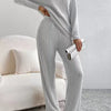 Autumn Winter New Home Set Elegant V-Neck Ribbed Two-Piece Fashion Casual Straight Leg Pants Loose Comfort Outfit