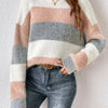 Casual Loose Striped round Neck Women's Sweater Thick Winter Knitted Top French Style Shoulder Loose Autumn Winter Sweater