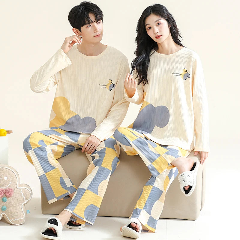 Cotton Couple Pajamas Sets for Women Men Plus Size Sleepwear Comfortable Homewear Autumn Spring Leisure Loungewear Pijamas