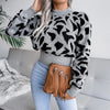 Autumn Winter Leopard Pattern Sweater Casual Women 2025 Round Neck Long Sleeve Knitted Short Pullover
