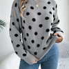 Autumn Winter Fashion Polka Dot Pattern Knitted Sweaters Women Casual Round Neck Lantern Long Sleeve Pullover