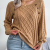 Women Casual Square Collar Buttons Long Sleeve Knitted Pullover Sweaters for Autumn Winter
