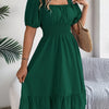 Spring and Summer Elegant High Waisted Dress Square Neck Short Sleeved Ruffled Edge Long Dresses for Women