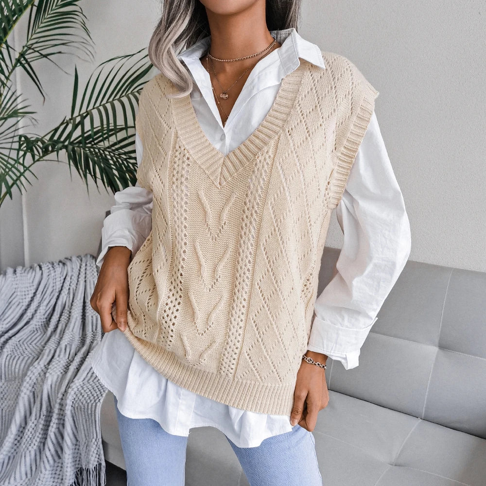 New Fashion Women Knitted Sweater Vest Casual Solid Color Sleeveless Tops Warm Soft Undershirt Loose Pullover Blue Grey
