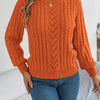 Autumn and Winter Casual Solid Color O-Neck Hollow Out Long Sleeved Pullover Sweater