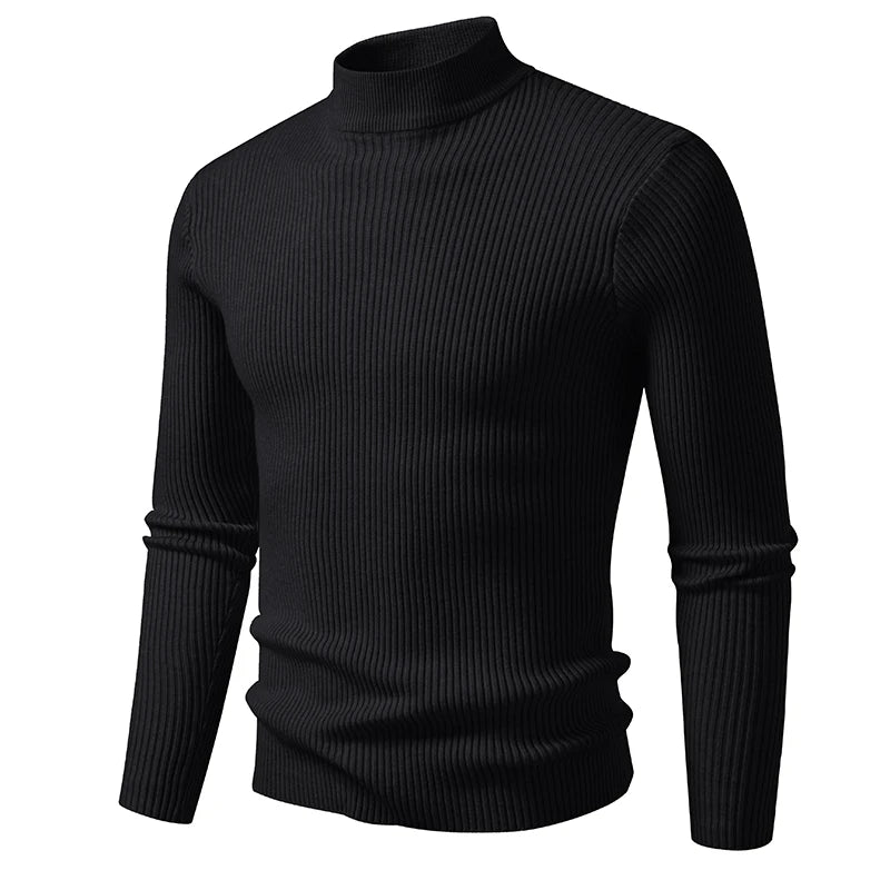 Mens Mock Neck Pullover Sweater High Neck Turtleneck Long Sleeve Sweaters for Men Winter Warm Outwear Stripes Casual Coats