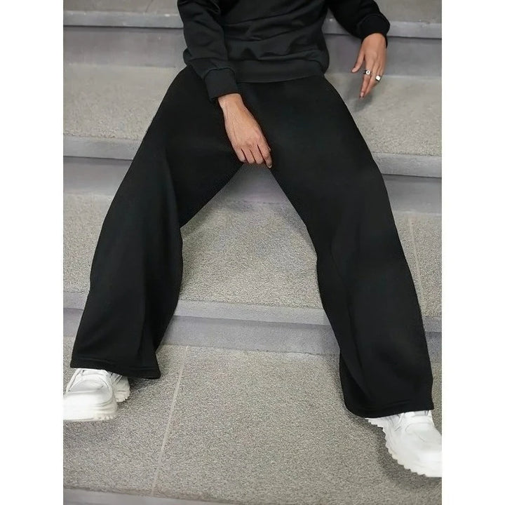 Women's Solid Color Wide Leg Pants Casual Drawstring Sweatpants with Pockets Jogging Loose Pants Relaxed Fit Style Autumn Winter