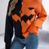 Halloween Women's Contrast Color Pumpkin Pattern Sweaters 2025 Autumn Winter Casual Round Neck Long Sleeve Knitted Pullover