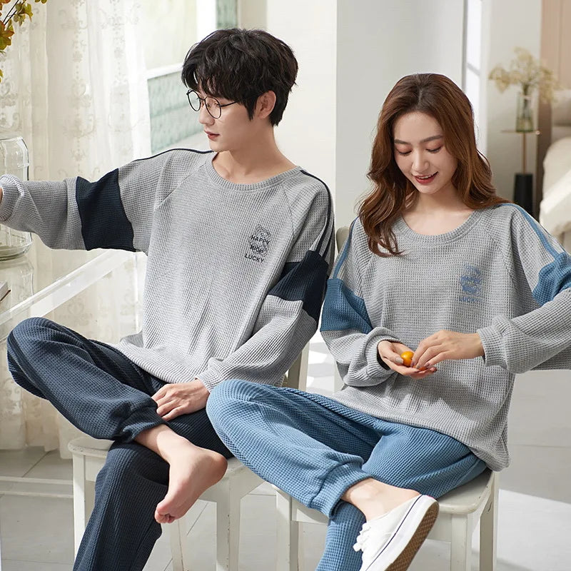 Couple's Pijama Sets M-3XL Autumn Spring Pajamas Lovely Cartoon Sleepwear Cotton Pyjamas For Women Man Top Pant Leisure Outwear