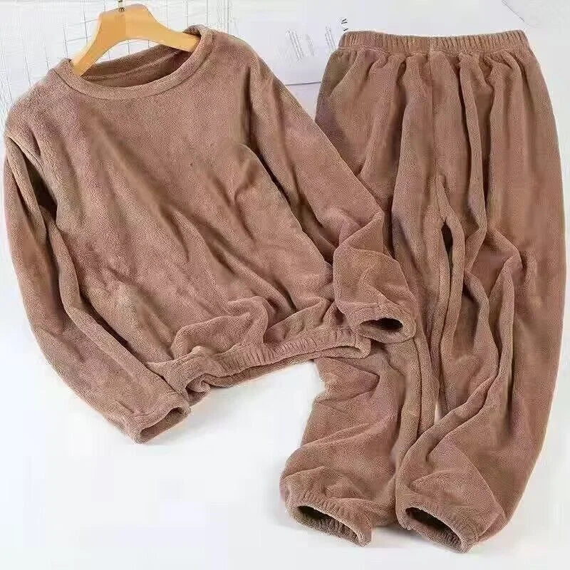 Thiened Coral Fce Home Clothes Spwear ex Winter Warm Loose Fit Home Leisure Suit for Teens Kids Middle-Aged And E...