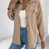 Autumn and Winter Casual Single Breasted Pocket Solid Color Long Sleeved Corduroy Jacket Women Coats