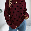 Autumn Winter Fashion Polka Dot Pattern Knitted Sweaters Women Casual Round Neck Lantern Long Sleeve Pullover