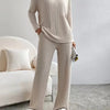 Autumn Winter Ribbed Knit Two Piece Set Womens V Neck Long Sleeve Top Wide Leg Pants Loungewear Casual Solid Color Outfit