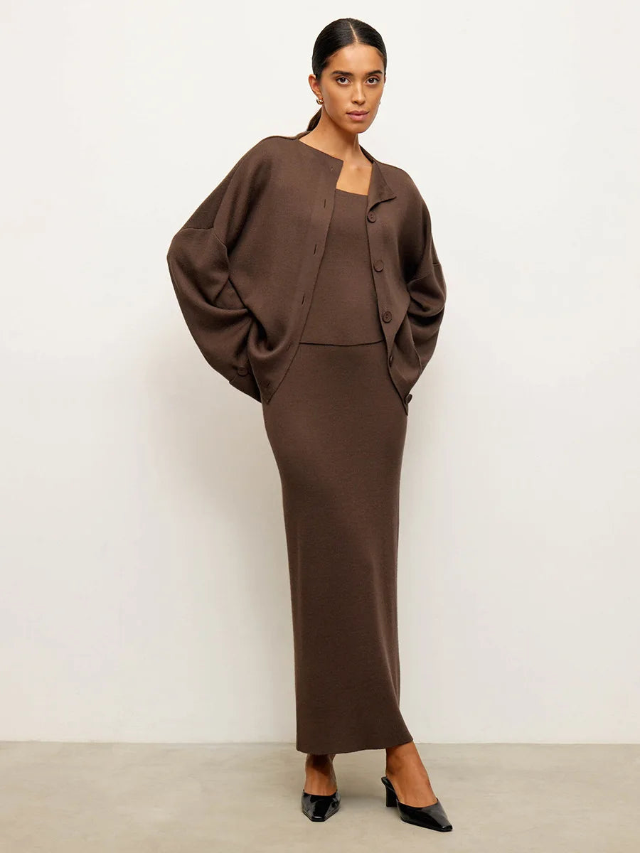 Born ladies Women Knitted Set Soft Long Sleeve Cardigan Chic Camisole Skirt Autumn Winter Sweater Suit