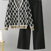 SINGREINY Autumn Two Piece Suits Women V Neck Basics Print Top+Elastic Long Pants Harajuku Casual Knit Sweater Warm Sets