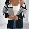 Women's Contrast Color Striped Cardigan Sweaters Autumn Winter Casual Lantern Long Sleeve Knitted Tops Woman Coats