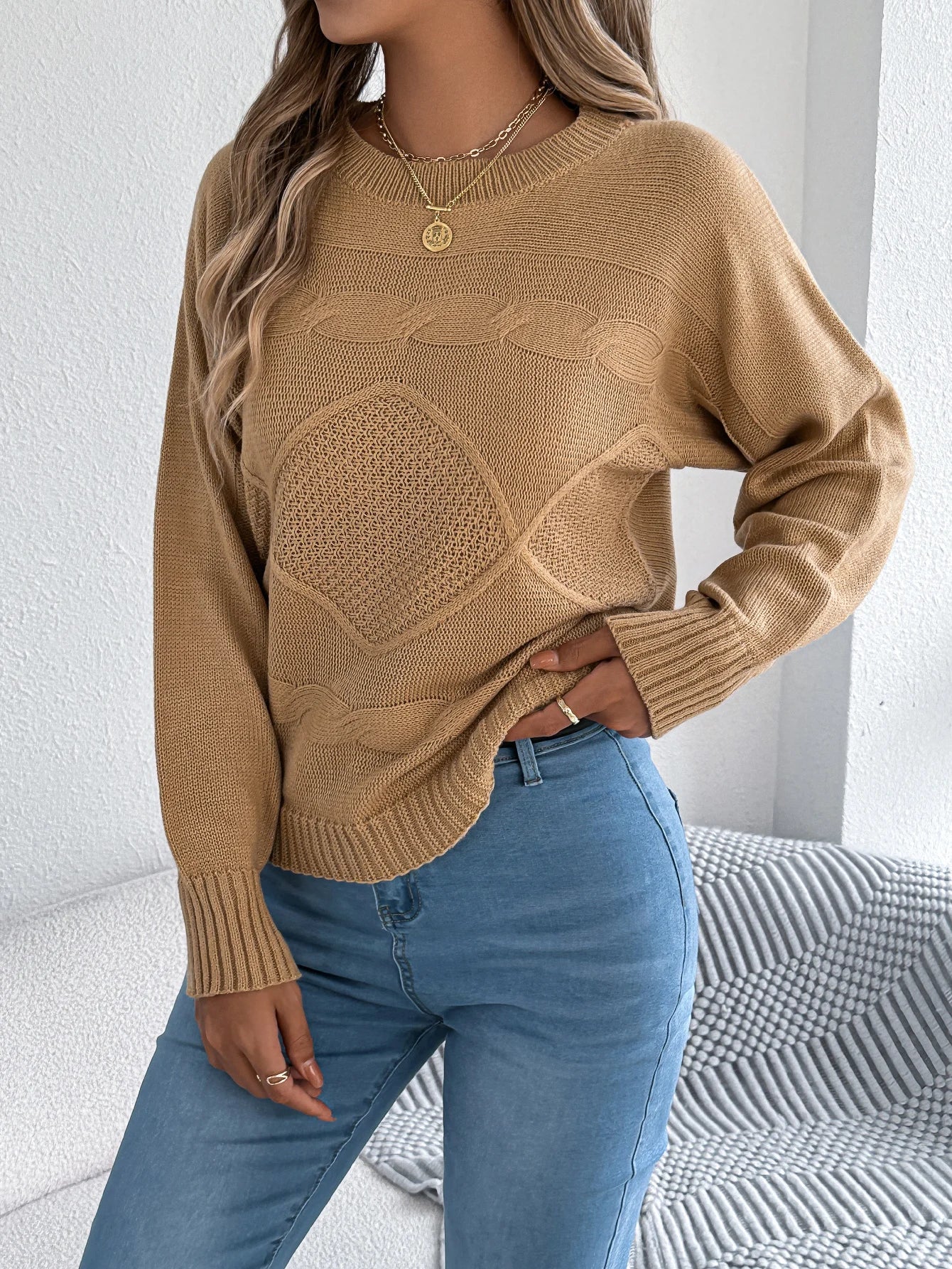 Women's Round Neck Twist Knitted Sweaters 2025 Fall Winter Casual Solid Color Lantern Long Sleeve Pullover Orange Woman Sweater