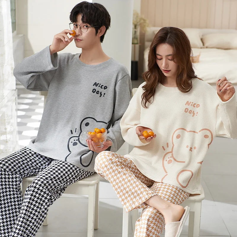 Cotton Couple Pajamas Sets for Women Men Plus Size Sleepwear Comfortable Homewear Autumn Spring Leisure Loungewear Pijamas