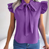 Women Summer Casual Bow Ruffle Short Sleeve Chiffon Blouse