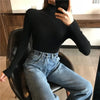 Thick Sweater Women Knitted Ribbed Pullover Sweater Long Sleeve Turtleneck Slim Jumper Soft Warm