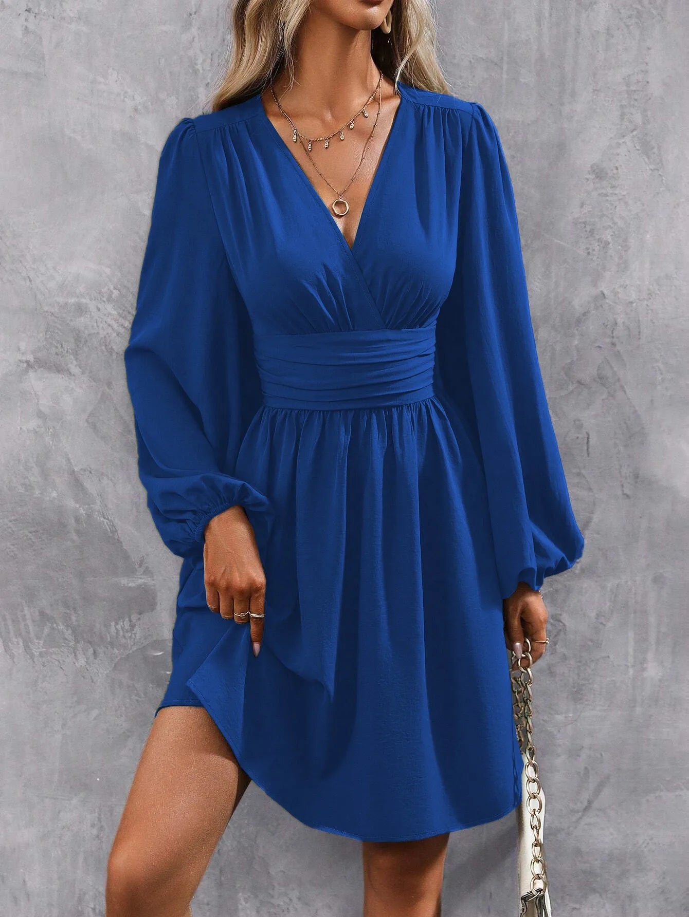 Asymmetric Neck Lantern Sleeve Dress Women Winter Knit Dress with Waist Shirring Bodycon Long Maxi Dress