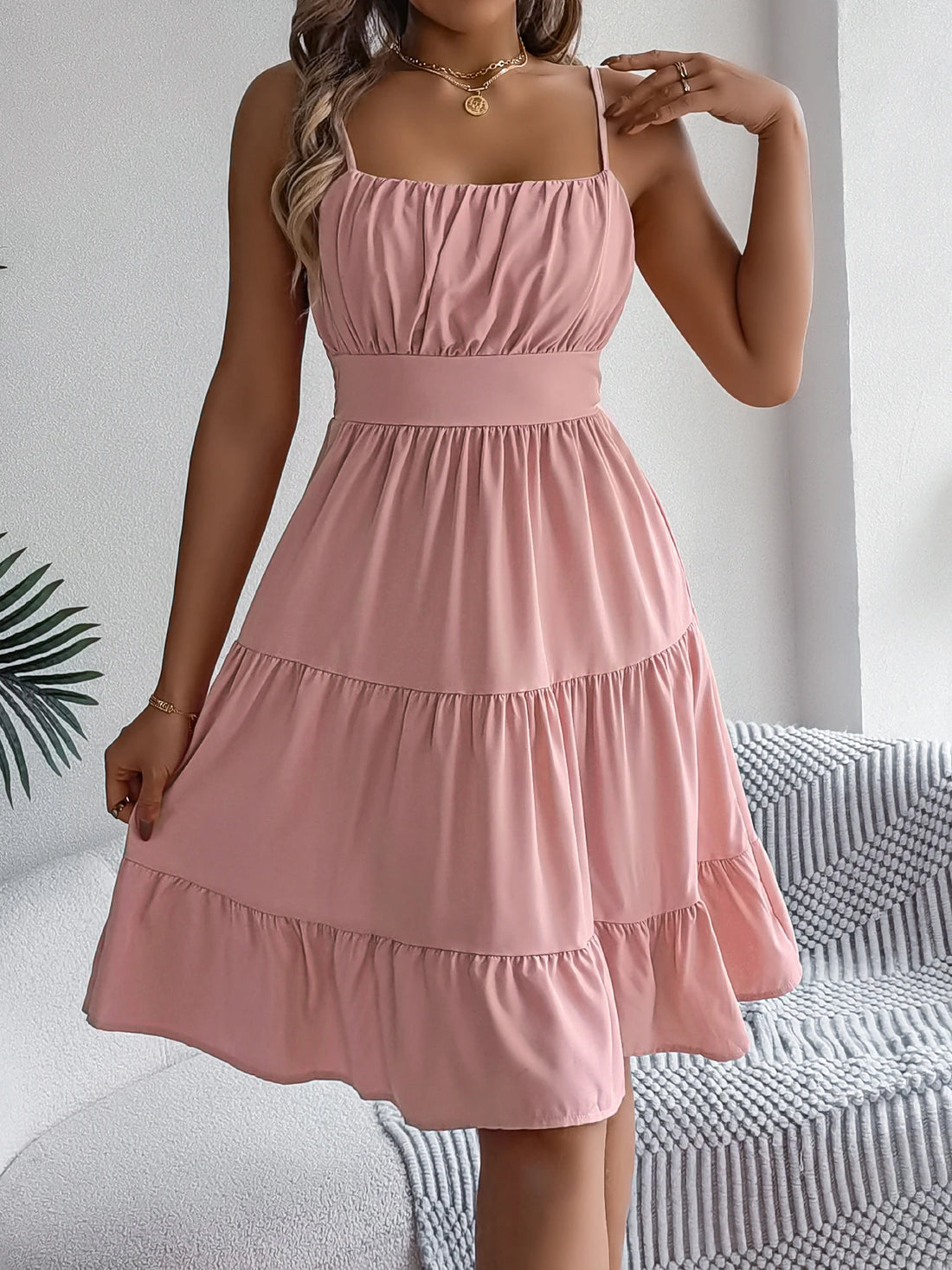 Casual Vacation Ruffled Camisole Dress Spring Summer Women's Solid Dresses for Women