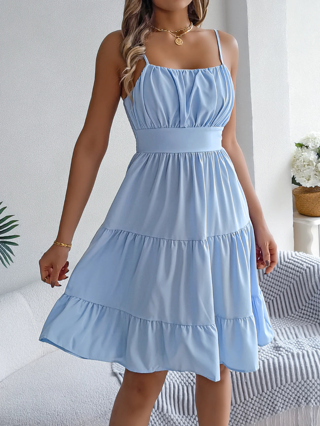 Casual Vacation Ruffled Camisole Dress Spring Summer Women's Solid Dresses for Women
