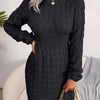 Autumn Winter Women Casual Solid Color Long Sleeve Knitted Sweater Dress Black White Blue Elegant Mini Dress