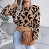 Autumn Winter Leopard Pattern Sweater Casual Women 2025 Round Neck Long Sleeve Knitted Short Pullover