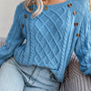 Women Casual Square Collar Buttons Long Sleeve Knitted Pullover Sweaters for Autumn Winter
