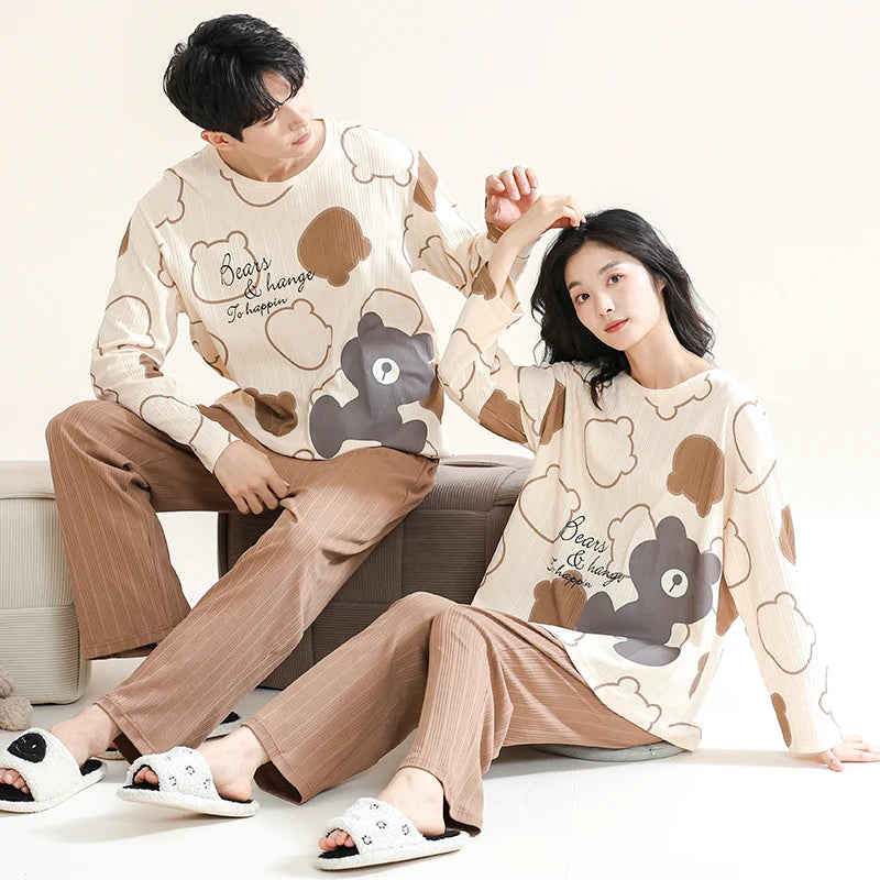 Cotton Couple Pajamas Sets for Women Men Plus Size Sleepwear Comfortable Homewear Autumn Spring Leisure Loungewear Pijamas