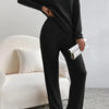 Autumn Winter Ribbed Knit Two Piece Set Womens V Neck Long Sleeve Top Wide Leg Pants Loungewear Casual Solid Color Outfit