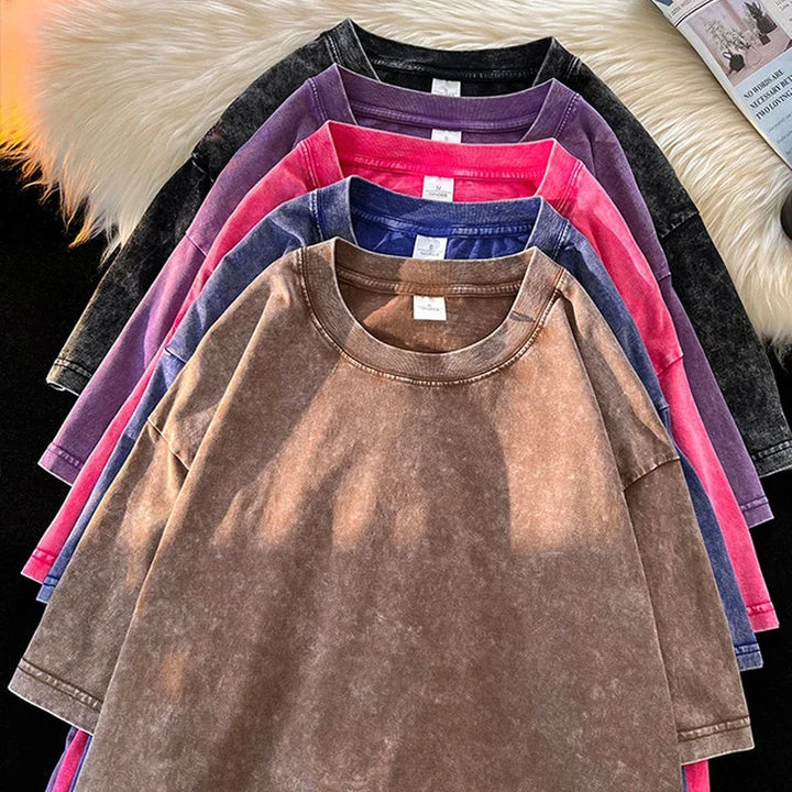 Vintage T-Shirts Street Hip Hop Retro Punk T Shirt women Harajuku Casual Cotton Short Sleeve Acid Wash TShirts tops