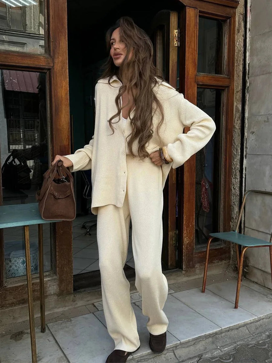 Bornladies Autumn Winter New Knit Cardigan Pants Set Loose Two Piece Casual Sweater Suit Women Thick Warm Soft Knitted Outfit